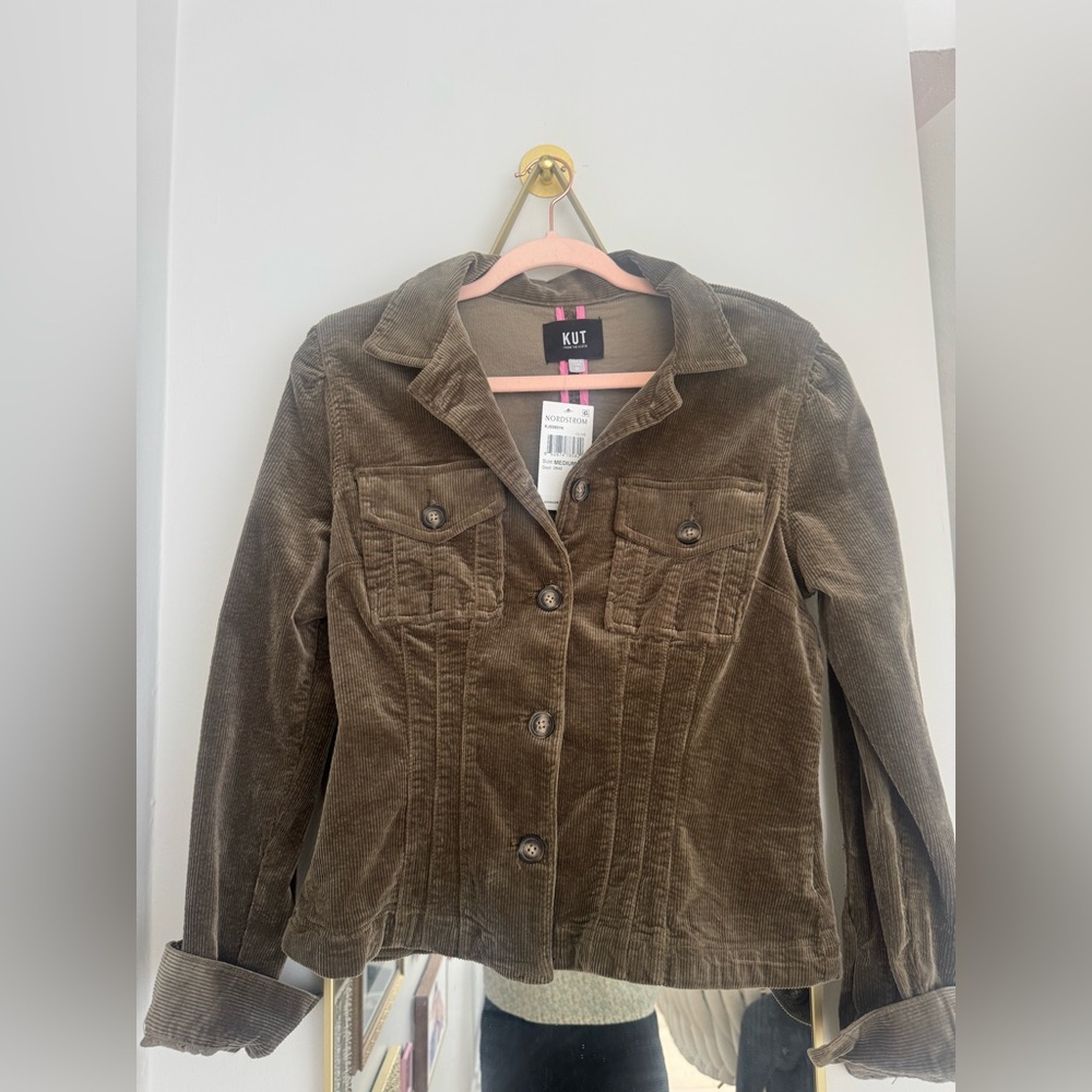 NWT Kut from the Kloth Olive Corduroy Jacket with Pink Trim - Picture 2 of 8